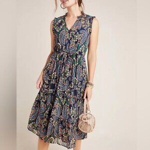Anthropologie Sleeveless V-neck Paisley Print Maxi Sundress Size 4